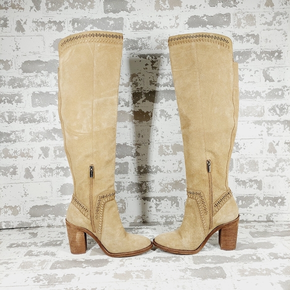 Vince Camuto Madolee Tan Suede Block Heel Over the Knee Boots H866 - Picture 7 of 13